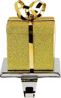 Glitter Gold Gift Box Christmas Stocking Holder, 5.5 Inch Metal