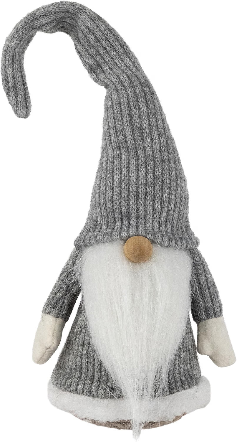 Gray and White Standing Christmas Gnome, 14 Inch Tabletop Decor