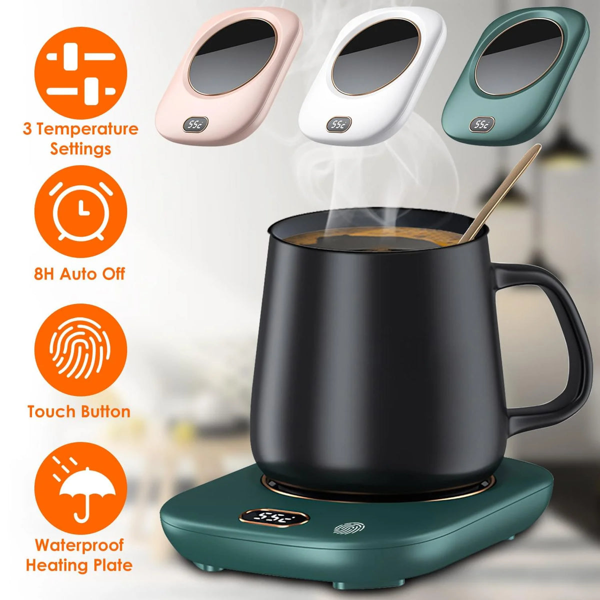 Electric Coffee Mug Warmer for Desk with 3 Temperature Settings and Auto Shut-Off