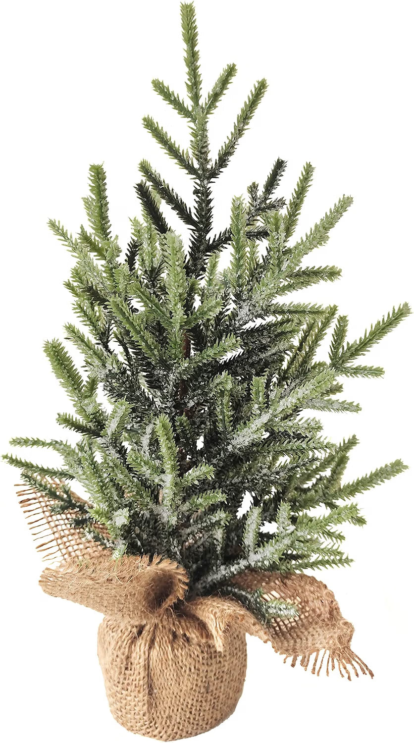 Frosted Mini Pine Tree with Jute Base, 13 Inch Christmas Tabletop Decor