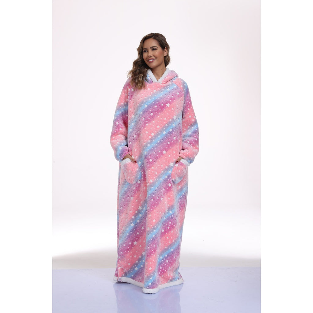 Oversized Sherpa Wearable Blanket Hoodie with Glow-in-the-Dark Print