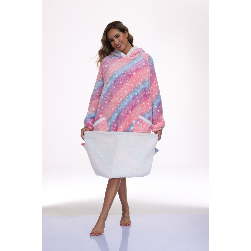 Oversized Sherpa Wearable Blanket Hoodie with Glow-in-the-Dark Print