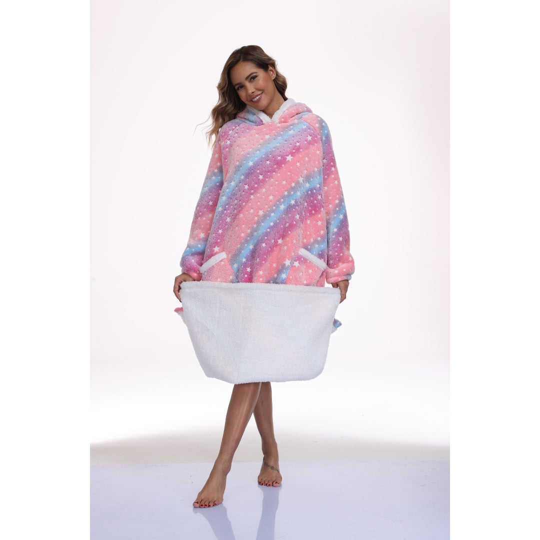 Oversized Sherpa Wearable Blanket Hoodie with Glow-in-the-Dark Print