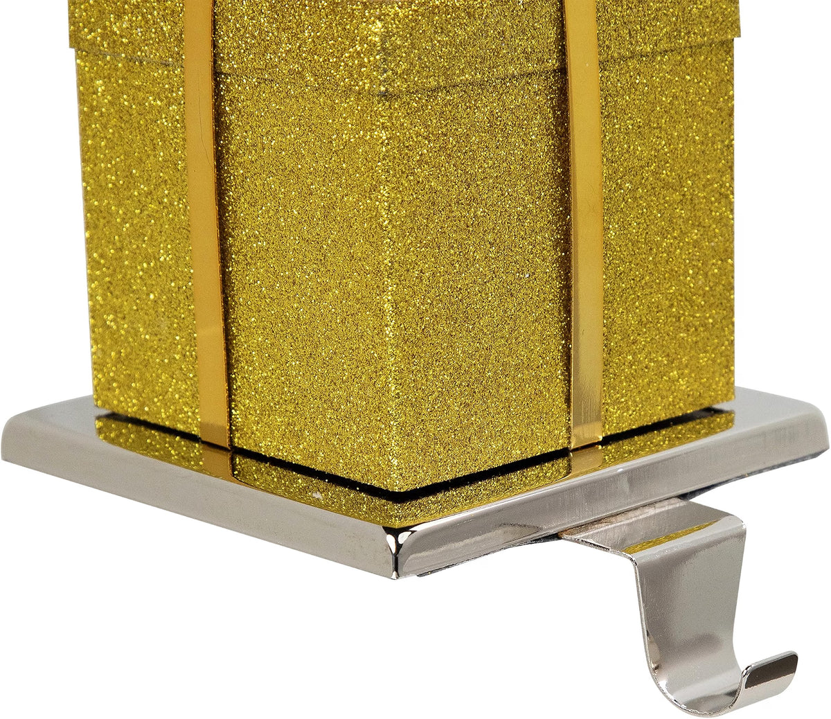 Glitter Gold Gift Box Christmas Stocking Holder, 5.5 Inch Metal