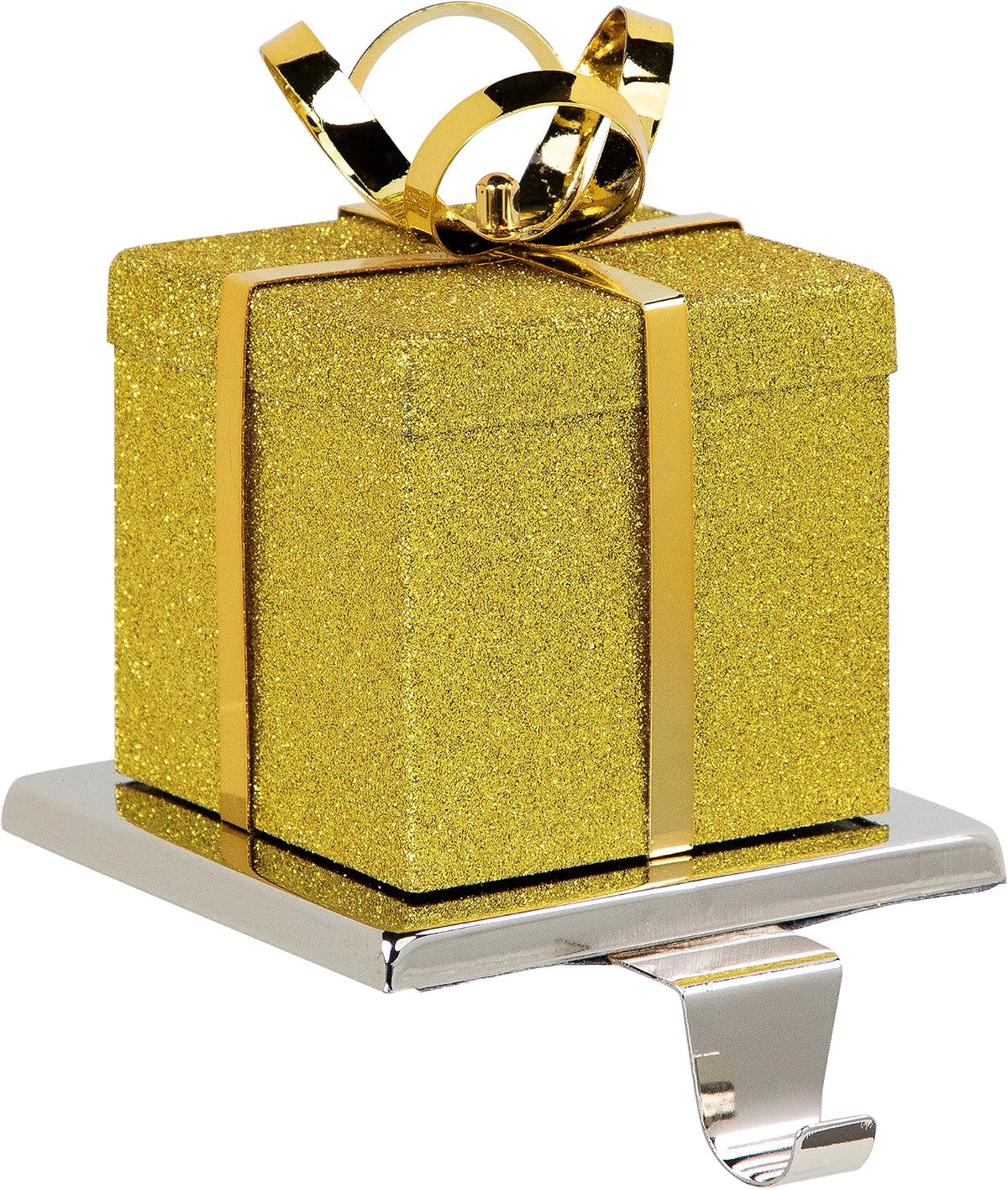 Glitter Gold Gift Box Christmas Stocking Holder, 5.5 Inch Metal