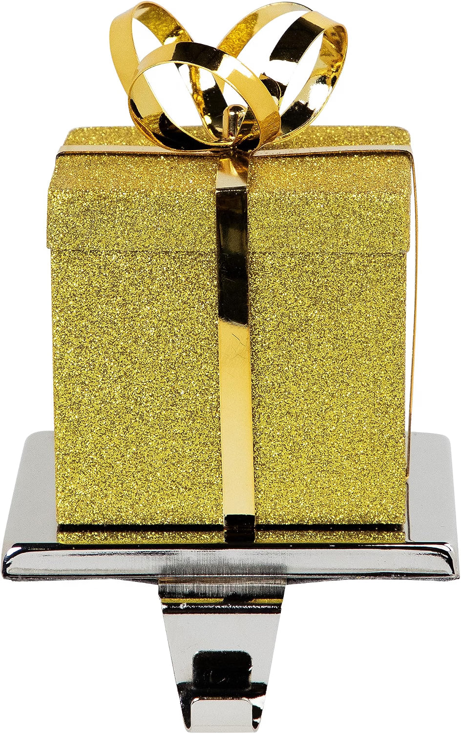 Glitter Gold Gift Box Christmas Stocking Holder, 5.5 Inch Metal