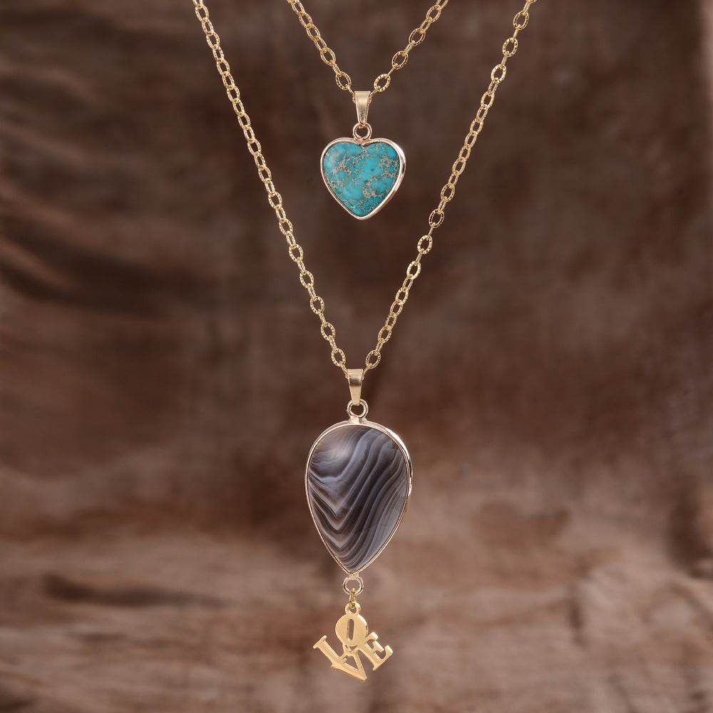 Faux Moonstone Double Chain Pendant Necklace
