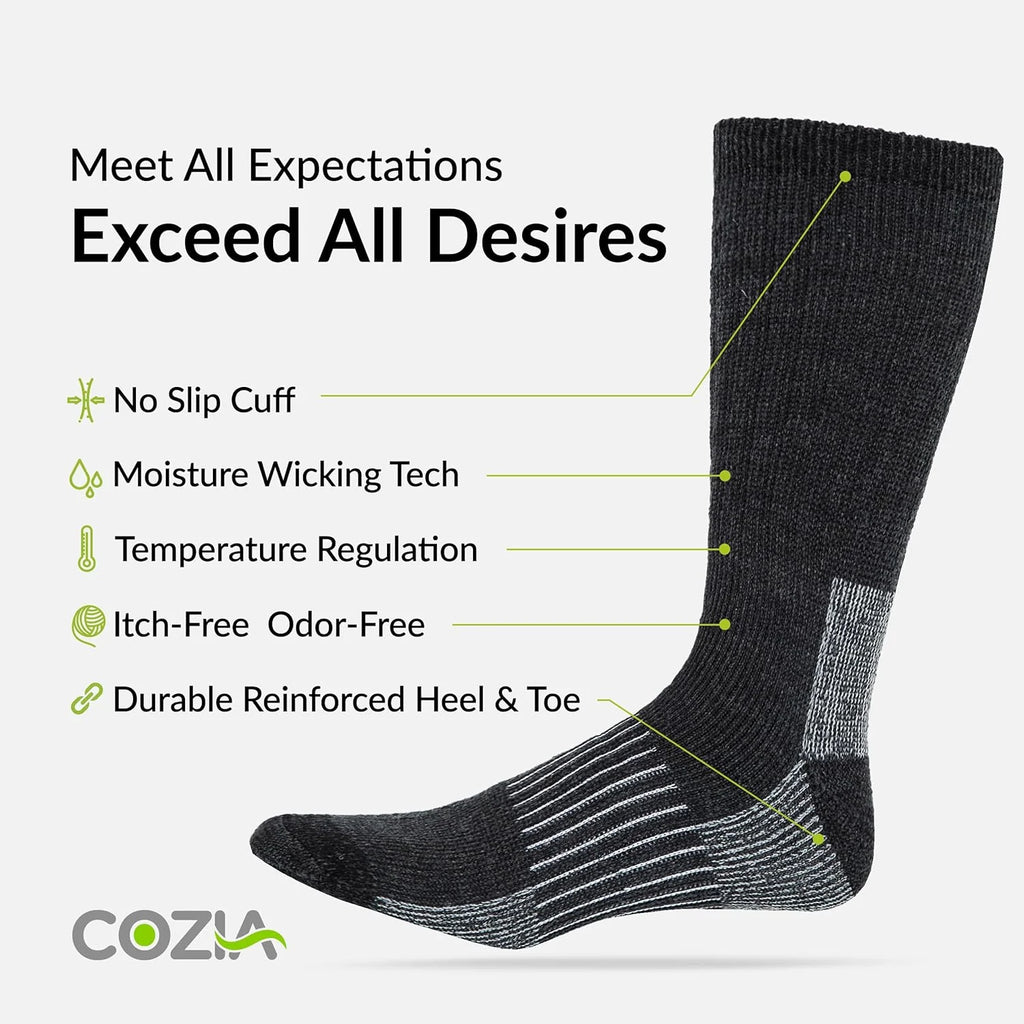 Merino Wool Winter Socks, Warm Cozy Boot Socks for Men and Women