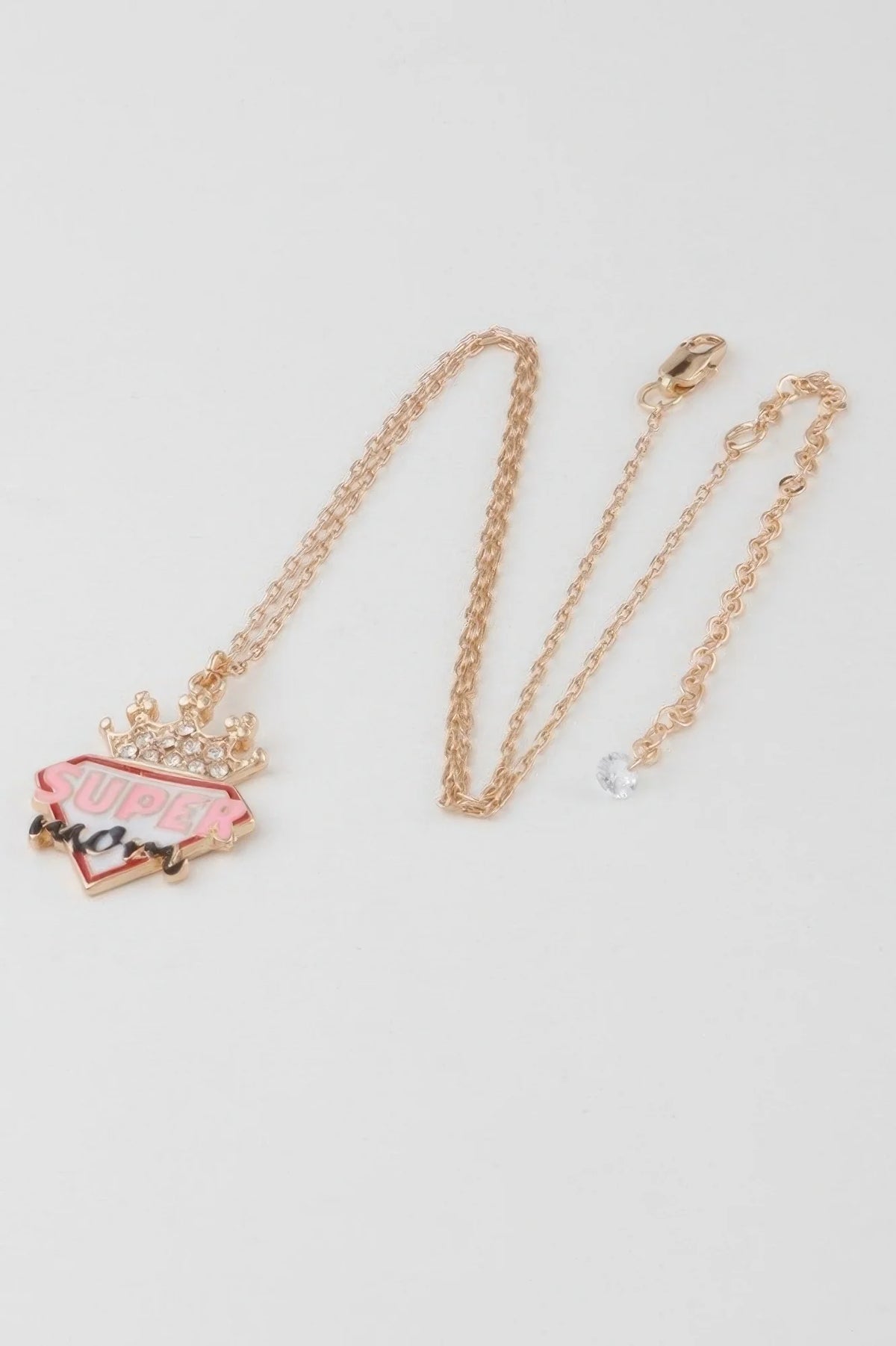 Super Mom Crown Pendant Necklace with Sparkling Stones