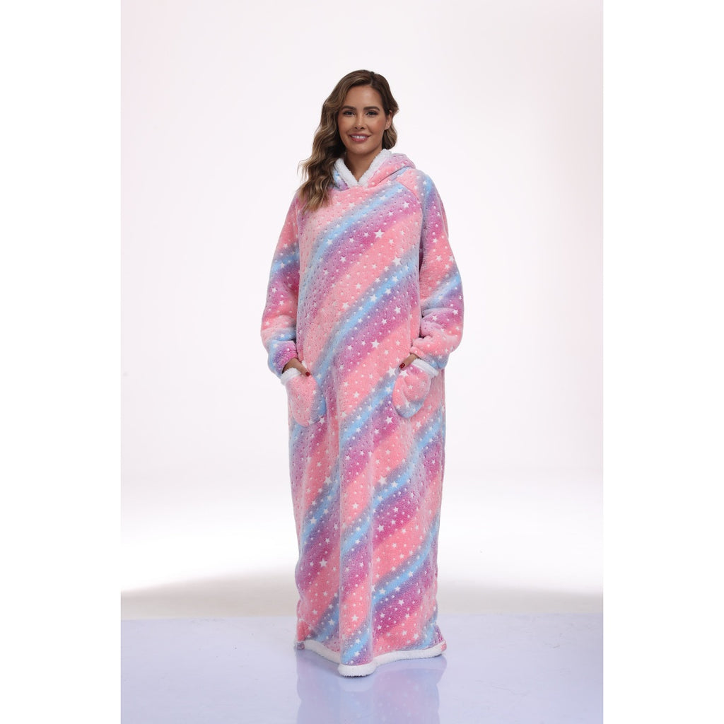 Oversized Sherpa Wearable Blanket Hoodie with Glow-in-the-Dark Print