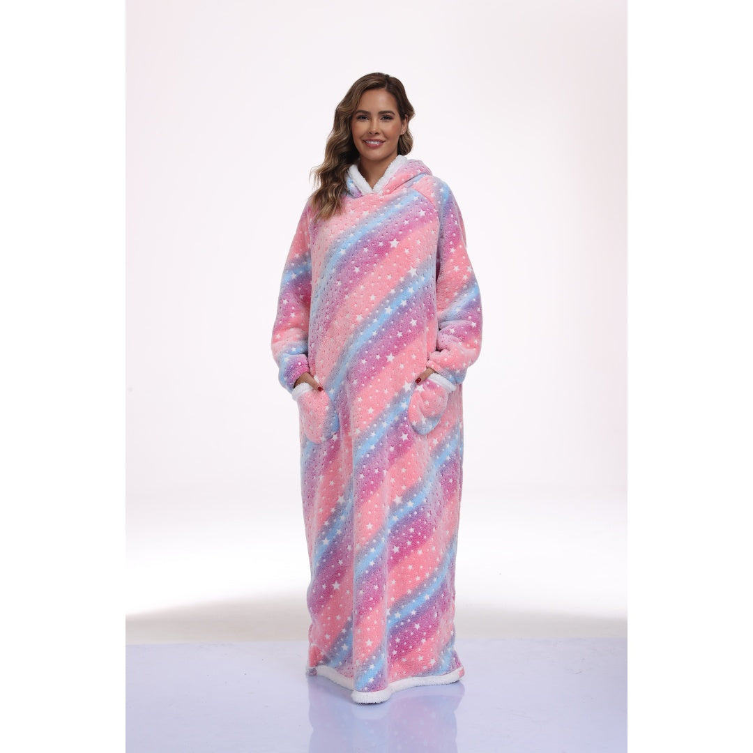 Oversized Sherpa Wearable Blanket Hoodie with Glow-in-the-Dark Print