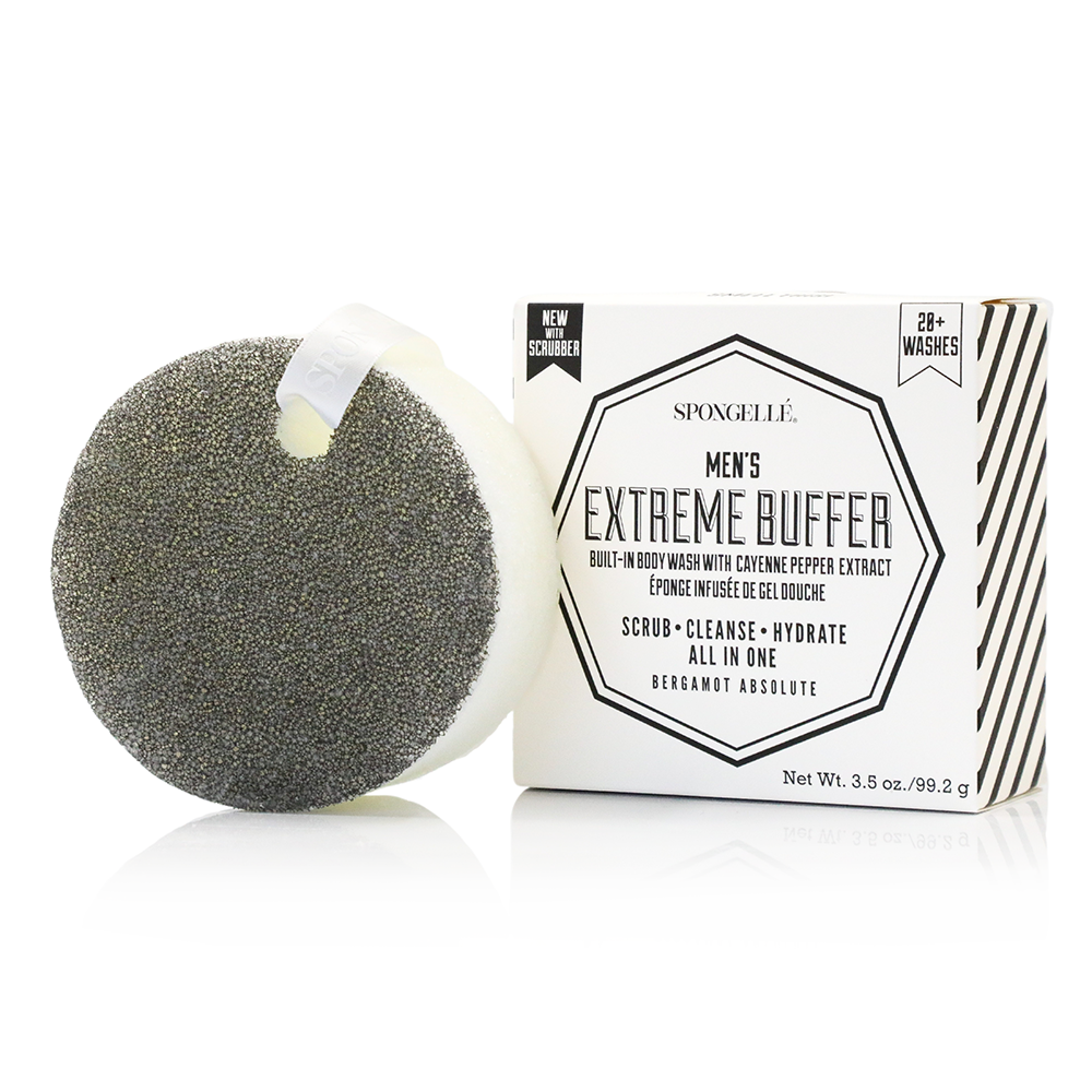 Men's body wash infused buffer with black scrubber side