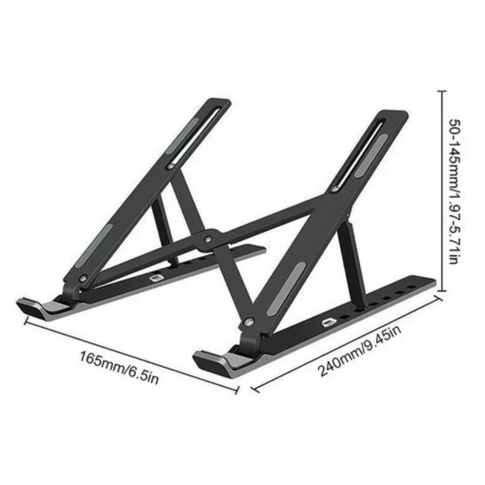Foldable aluminum laptop stand side view