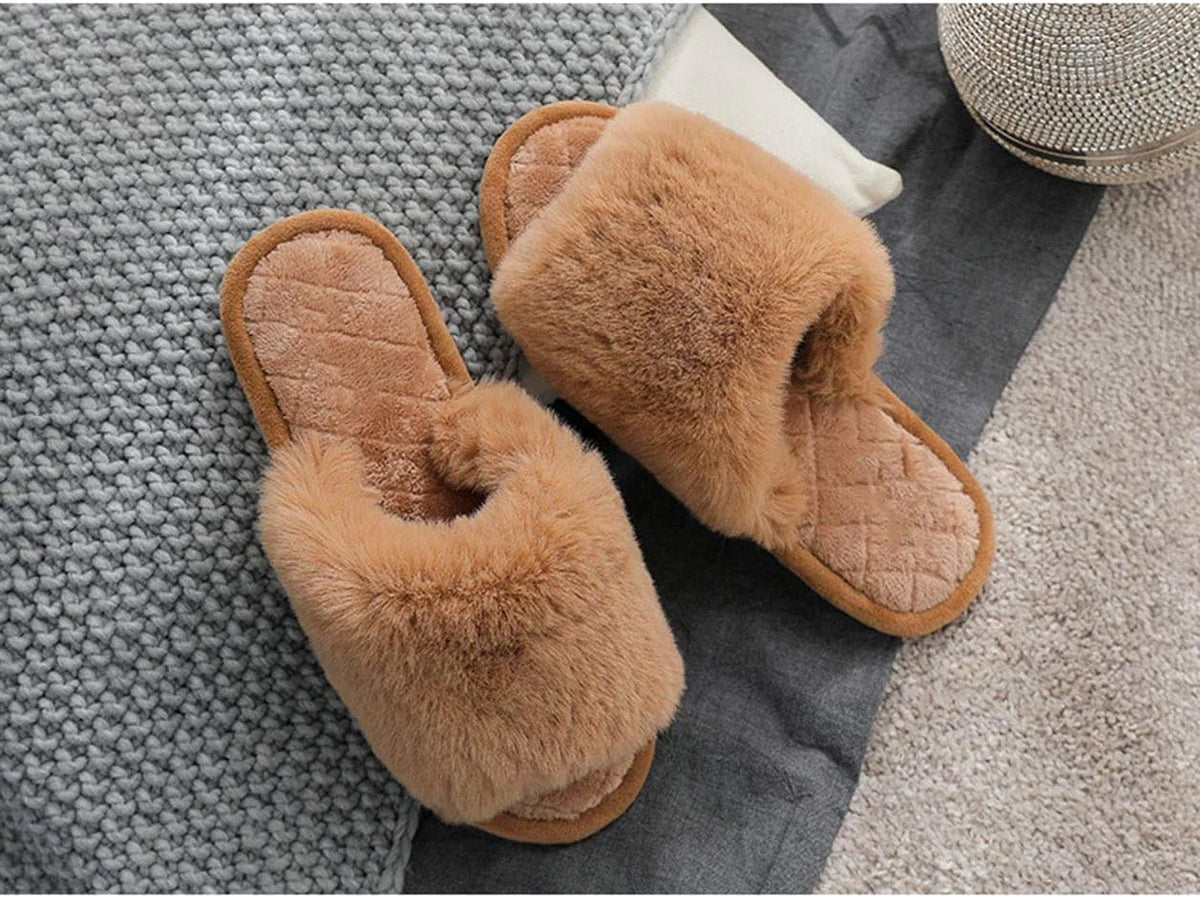 Women's Fuzzy Open Toe House Slippers with Memory Foam