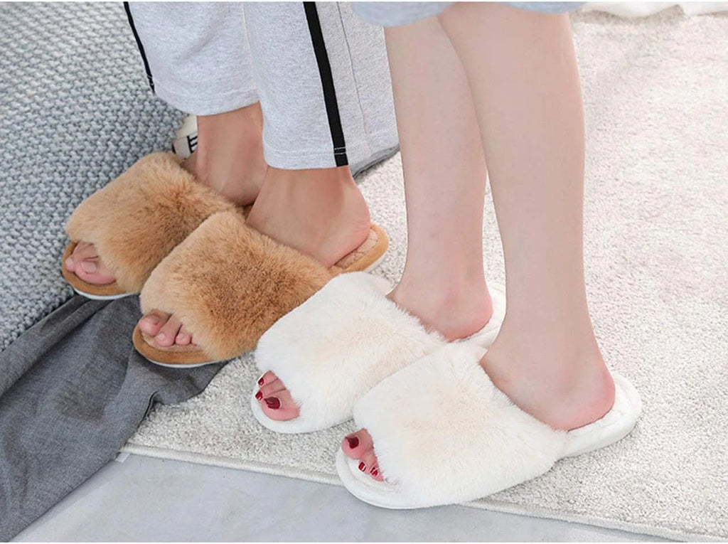 Women's Fuzzy Open Toe House Slippers with Memory Foam