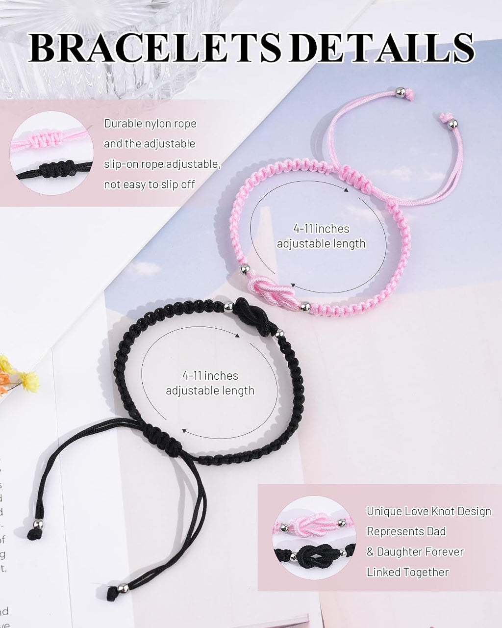 Matching Bracelet Set for Dad and Daughter or Mother and Son, 2-3 Pieces
