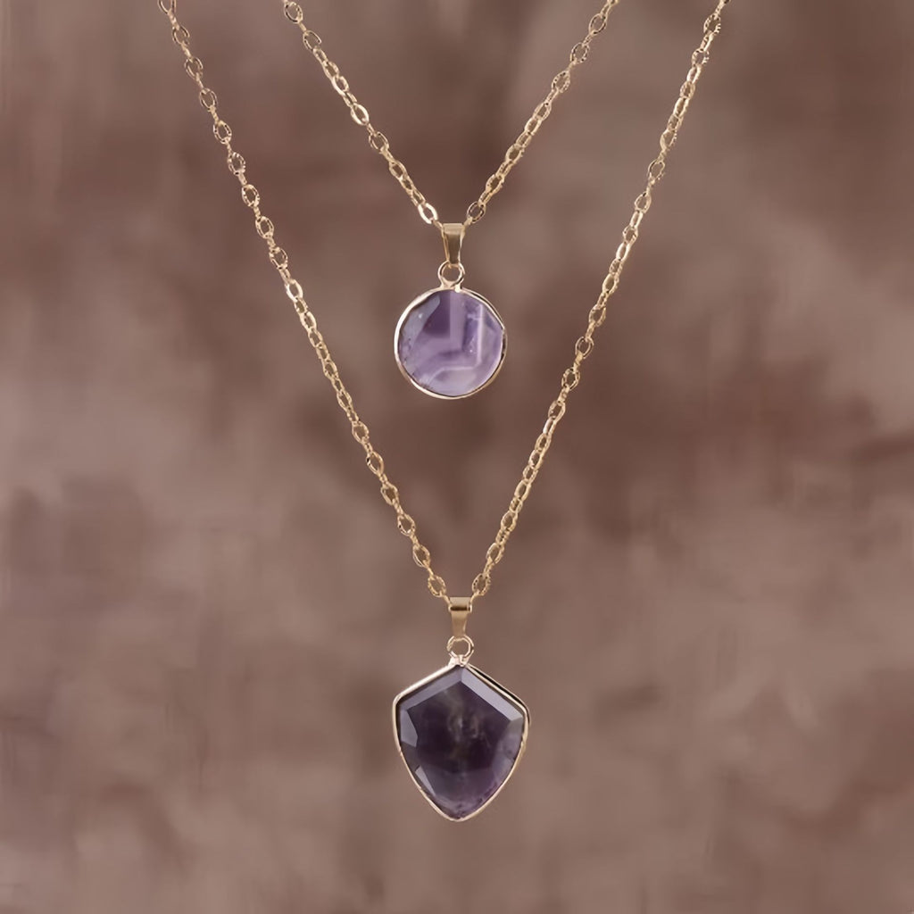 Faux Moonstone Double Chain Pendant Necklace
