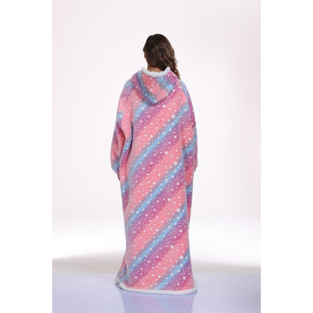 Oversized Sherpa Wearable Blanket Hoodie with Glow-in-the-Dark Print