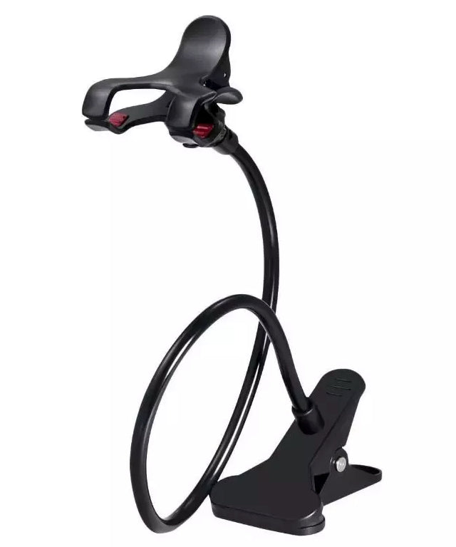 Flexible gooseneck phone holder with spring clamp base
